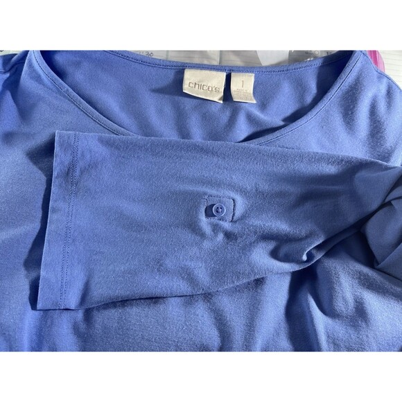 Chico's Women's Tunic Size 1 Blue Round Neck Stretch 3/4 Roll Up Sleeve Top - Picture 7 of 7